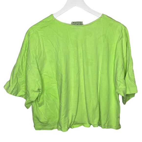 Vintage Neon Green Crop Button Up Shirt - Women's Size XL - Picture 2 of 4